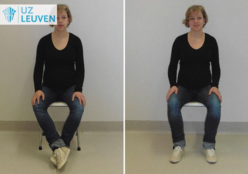 2 goede zithoudingen: knieën naar buiten draaien of voeten op heupbreedte